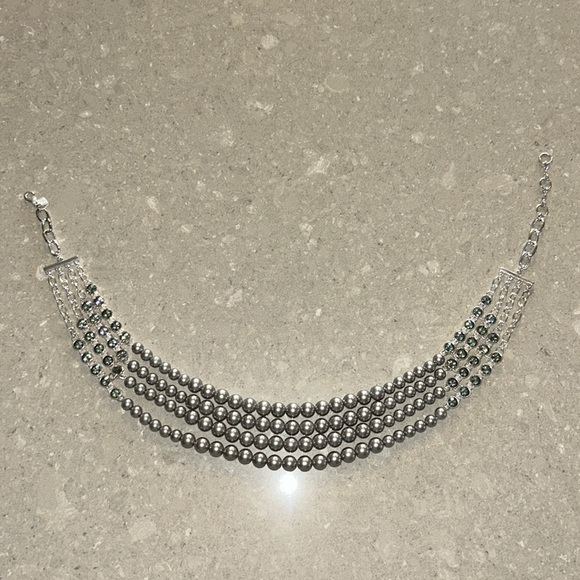 Banana Republic Rhinestone Crystal Gray Faux Pearl Necklace - Picture 2 of 5